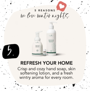 Reason # 5 - Refresh Your Home
Crisp and cozy, hand soap, skin softening lotion and a fresh wintry aroma for every room.