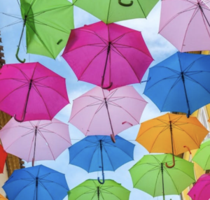 brightly colored umbrellas